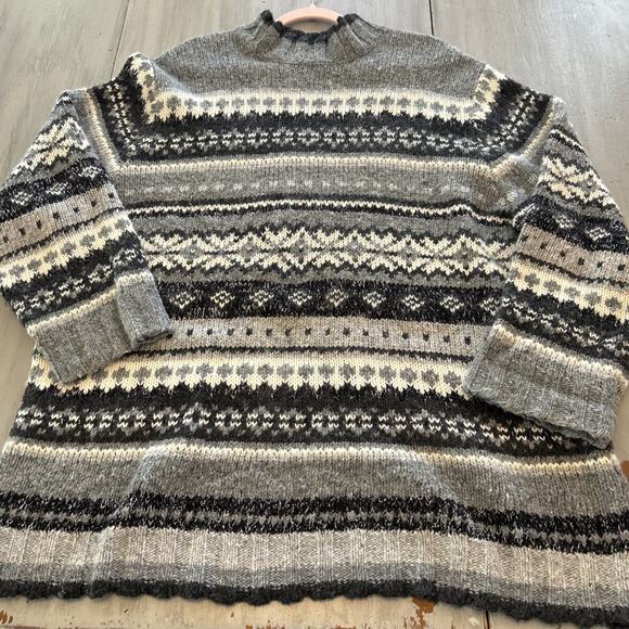 Vtg Avenue Gray White Fair Isle Wool Angora Blend Sweater Womens Sz 3X - Picture 1 of 7